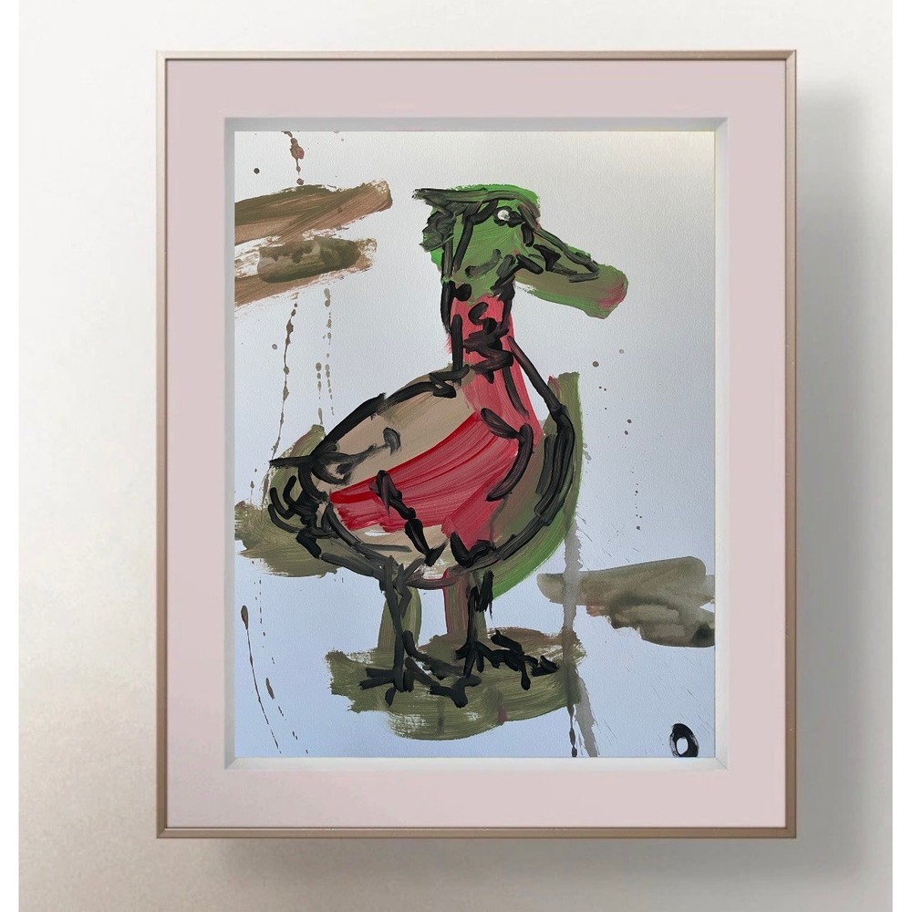 Original Abstract Mallard Duck Painting 9x12 Modern Wildlife Art Cabin Decor